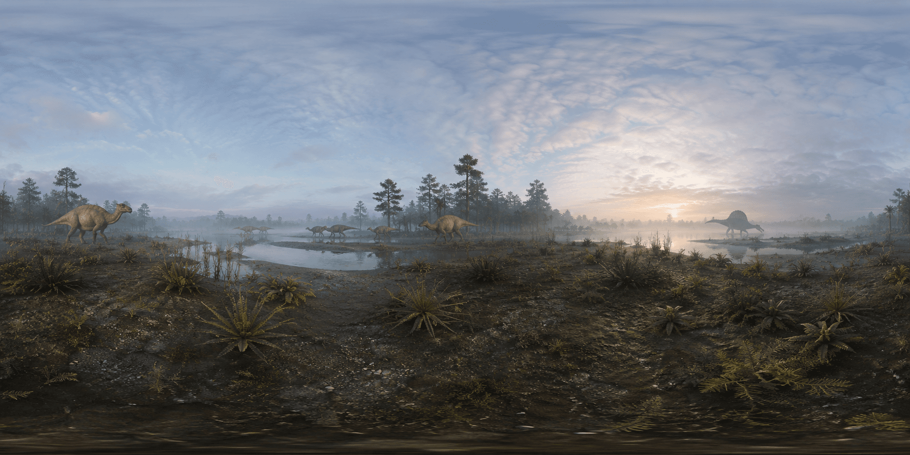 Dawn wetlands 360-degree preview in Cretaceous Floodplain